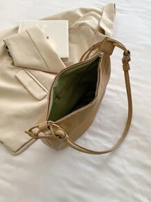 Minimalist Zipper Hobo Bag - Khaki - View 7