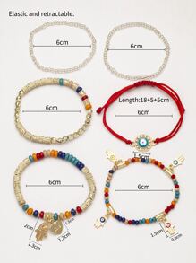 6 peças/conjunto de detalhes de olho Hamsa mão e coração charme pulseira de contas conjunto de pulseiras femininas de contas multicamadas conjunto de pulseiras boho olho do diabo pingente de olho joias namorados, mãe, mãe, dia das mães, presente