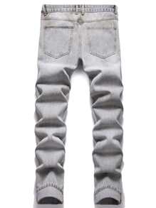 Men Ripped Frayed Skinny Jeans - Grey - View 2