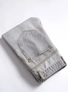 Men Ripped Frayed Skinny Jeans - Grey - View 3