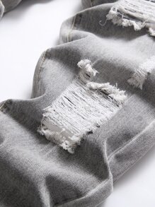 Men Ripped Frayed Skinny Jeans - Grey - View 6
