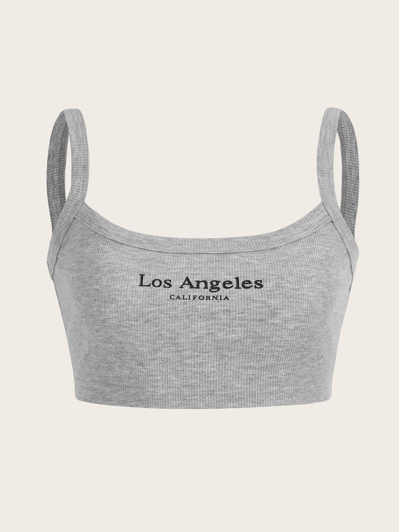 SHEIN EZwear Áo hai dây Gân đan Lá thư Giải trí