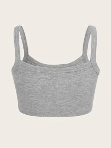 SHEIN EZwear Áo hai dây Gân đan Lá thư Giải trí - Màu Xám nhạt - Xem 3