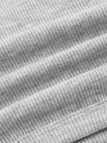 SHEIN EZwear Áo hai dây Gân đan Lá thư Giải trí - Màu Xám nhạt - Xem 4