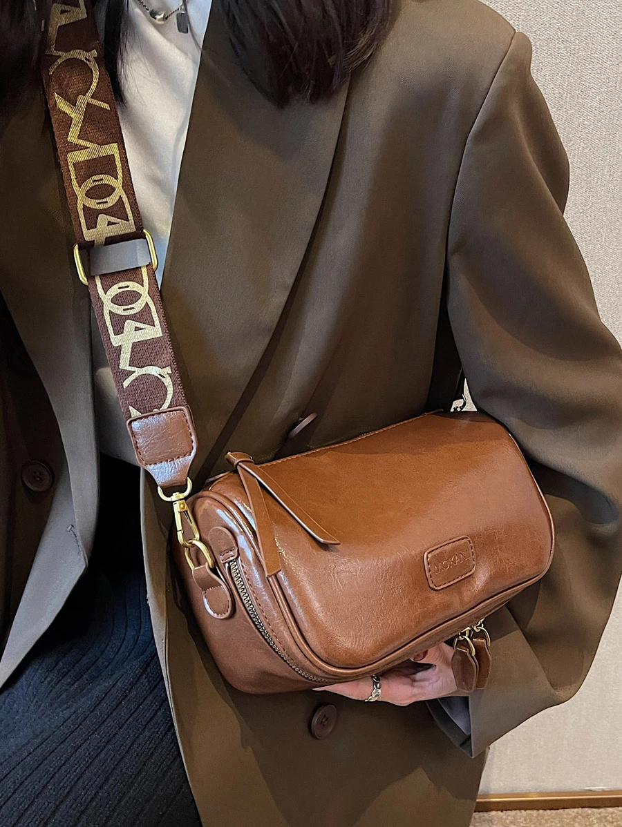 Letter Graphic Bucket Bag - Coffee Brown - View 1