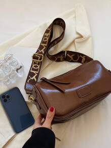 Letter Graphic Bucket Bag - Coffee Brown - View 7