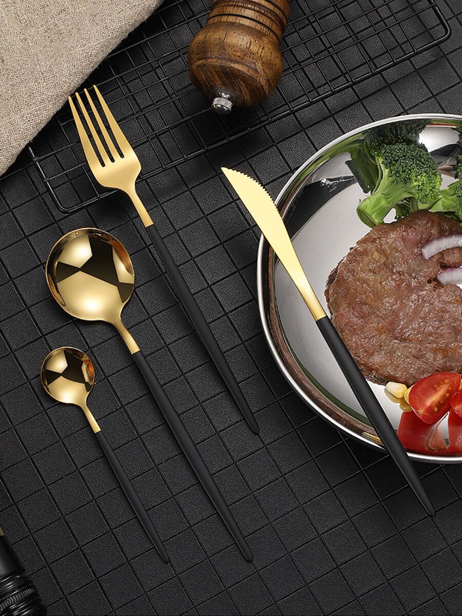 4pcs Stainless Steel Cutlery Set - Black - View 1