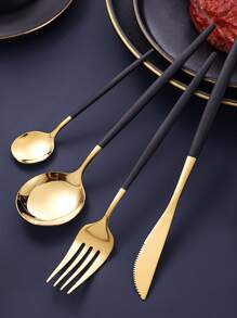 4pcs Stainless Steel Cutlery Set - Black - View 3