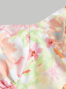 SHEIN MOD Floral Print Knot Shoulder Cami Summer Scarf Asymmetrical Hem Cropped Top - Multicolor - View 3