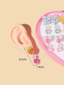 7 pares Pendientes flor & con diseño de fruta - Multicolor - Ver 3