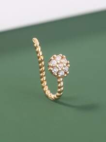 Nooxian Cubic Zirconia Flower Decor Nose Cuff - Yellow Gold - View 3