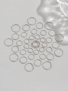 40pcs/set Minimalist Nose Ring Copper Popular Piercing Body Jewelry Gift For Women & Men - Silver - View 1