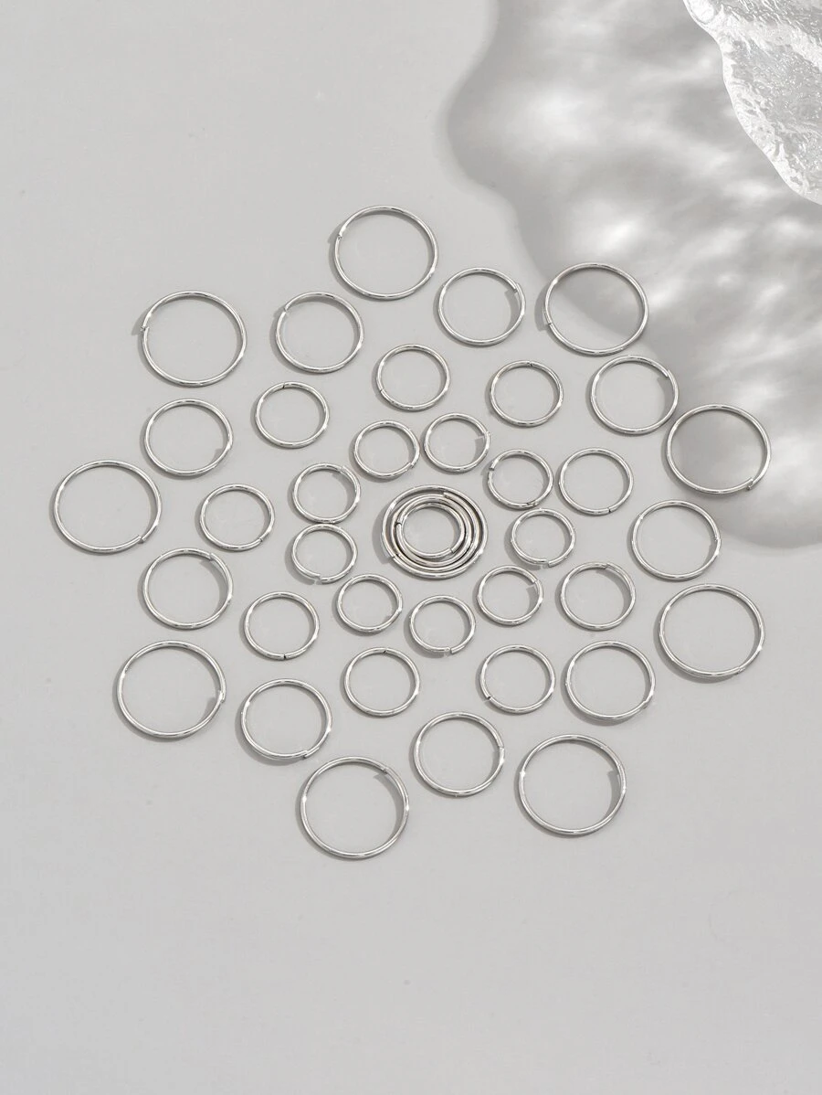 40pcs/set Minimalist Nose Ring Copper Popular Piercing Body Jewelry Gift For Women & Men - Silver - View 1
