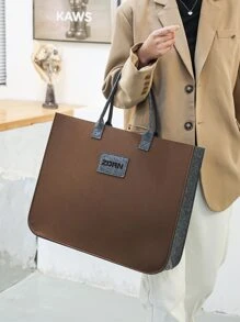 字母貼布單肩托特包 - 棕色 - 查看 11