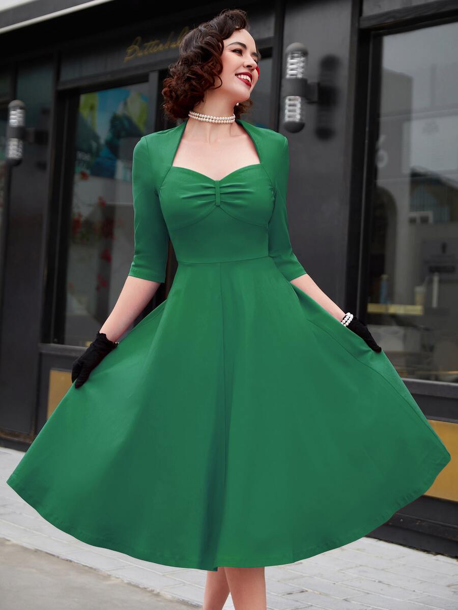 MUXXN Sweetheart Neck Ruched Bust A-line Dress - Green - View 1