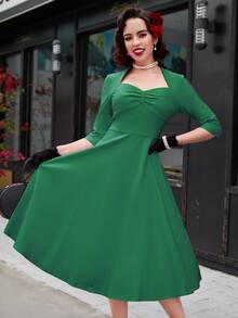 MUXXN Sweetheart Neck Ruched Bust A-line Dress - Green - View 3