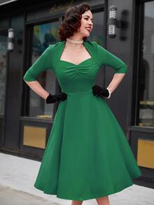 MUXXN Sweetheart Neck Ruched Bust A-line Dress - Green - View 4