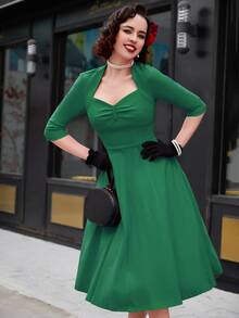 MUXXN Sweetheart Neck Ruched Bust A-line Dress - Green - View 6