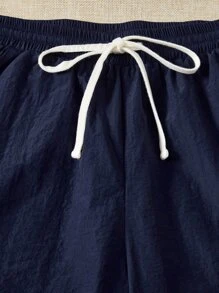 SHEIN EZwear 字母圖案背心上衣和腰部抽繩短褲 - 藍白色 - 查看 3