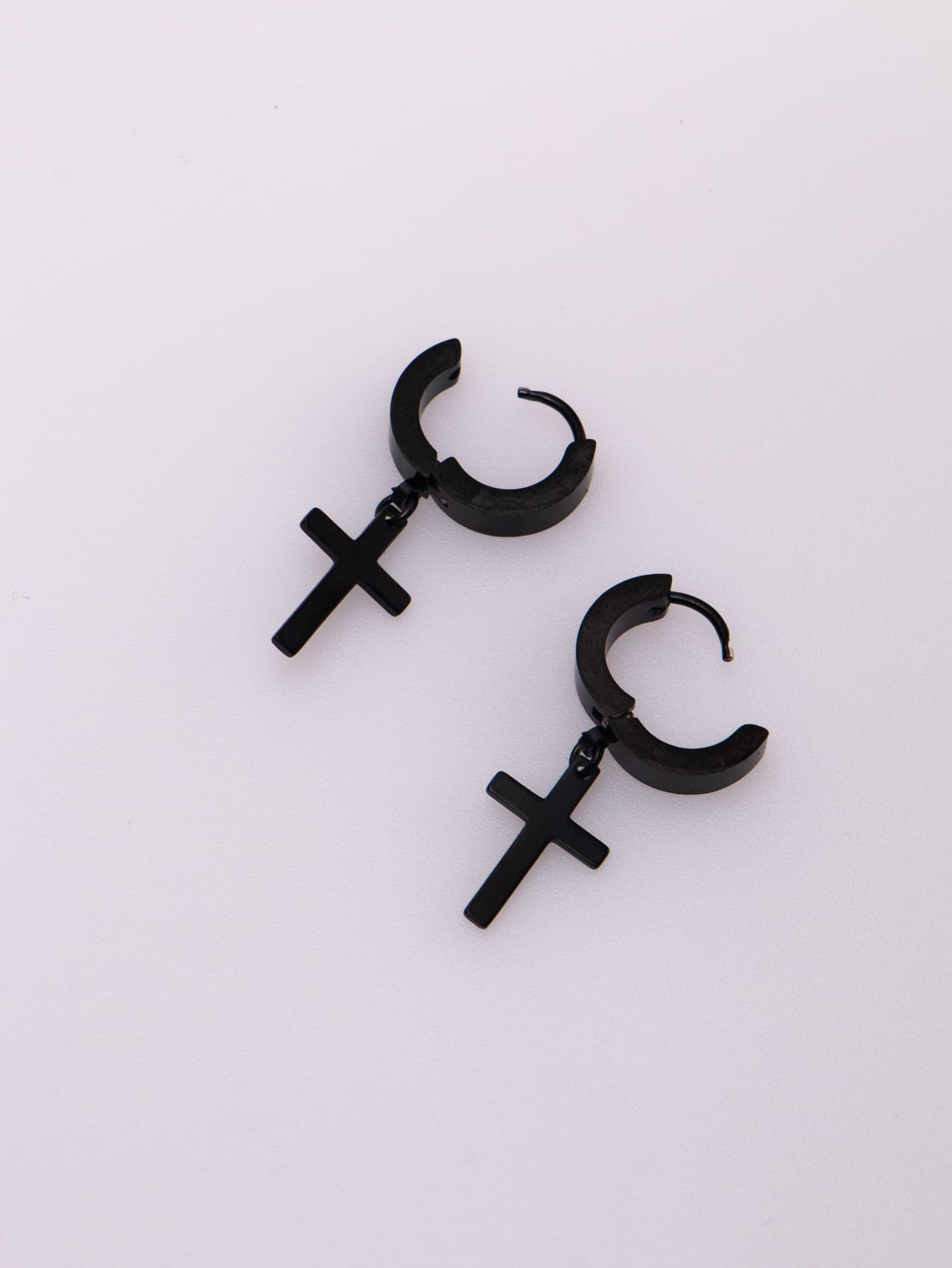 Fashionable and Popular Men Cross Drop Earrings Stainless Steel for Jewelry Gift and for a Stylish Look - Black - View 1