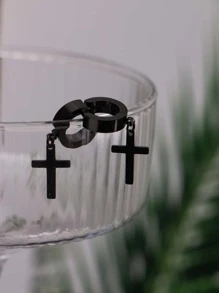 Fashionable and Popular Men Cross Drop Earrings Stainless Steel for Jewelry Gift and for a Stylish Look - Black - View 3