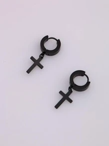 Fashionable and Popular Men Cross Drop Earrings Stainless Steel for Jewelry Gift and for a Stylish Look - Black - View 4