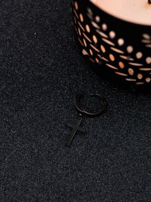 Fashionable and Popular Men Cross Drop Earrings Stainless Steel for Jewelry Gift and for a Stylish Look - Black - View 5