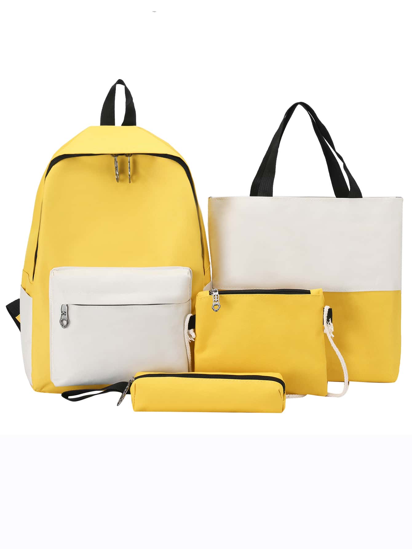 4Pcs Two Tone Pocket Front Backpack Set
