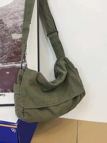 女士斜挎包女單肩女士設計師手提包純色大容量休閒帆佈單肩女包 - 查看 1
