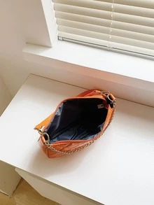 Bolsa cuadrada neón naranja con patrón guateado con cadena - Naranja - Ver 6