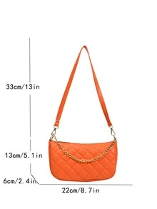 Bolsa cuadrada neón naranja con patrón guateado con cadena - Naranja - Ver 7
