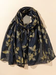 Leaf Print Scarf - Black - View 1