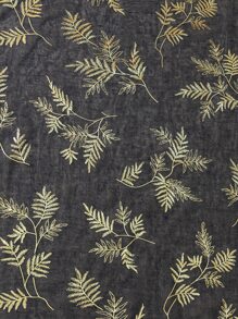 Leaf Print Scarf - Black - View 2