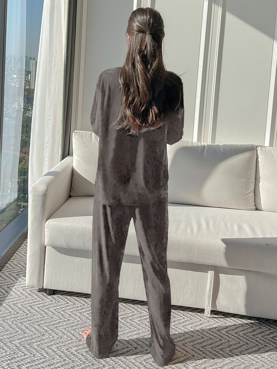 Contrast Lace Lapel Neck PJ Set