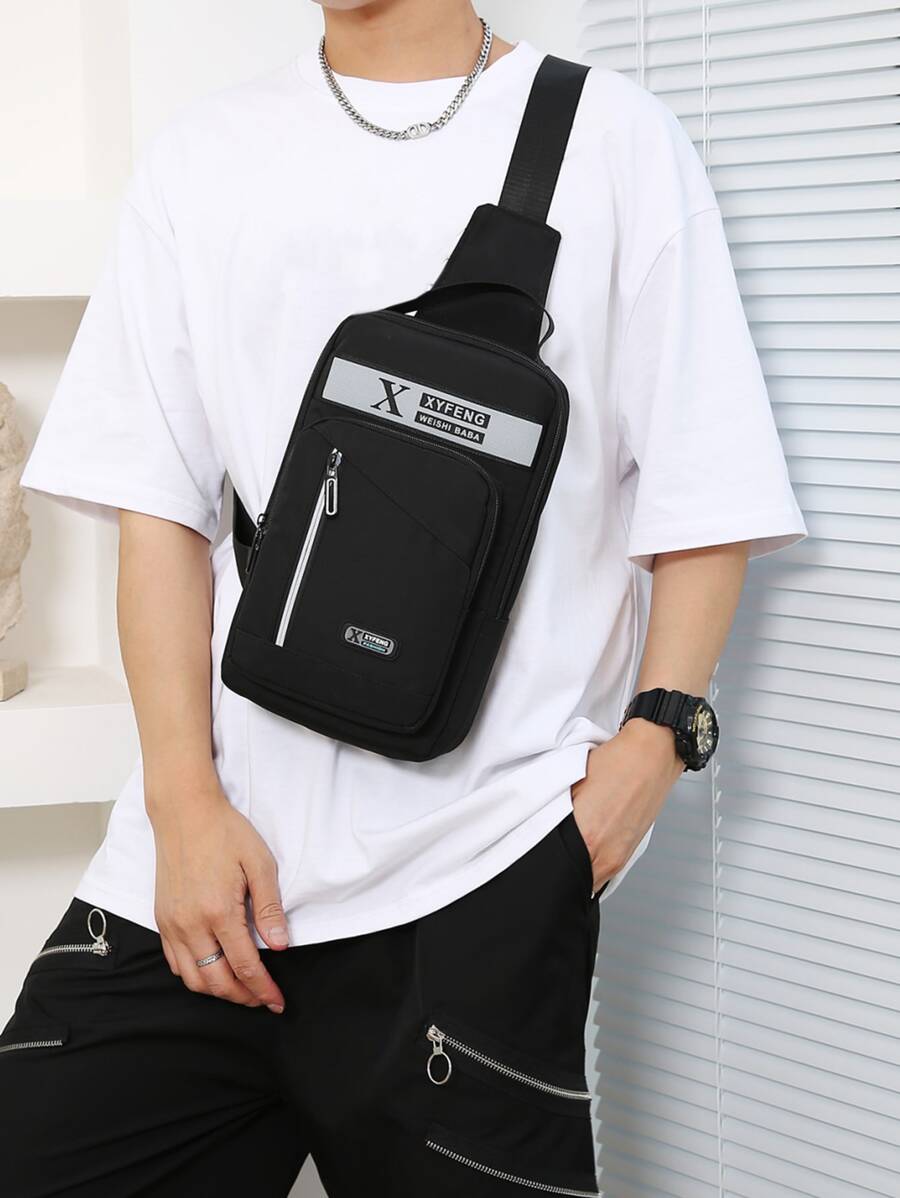 Mini Men Letter Graphic Sling Bag - Black - View 1