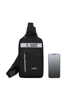Mini Men Letter Graphic Sling Bag - Black - View 5