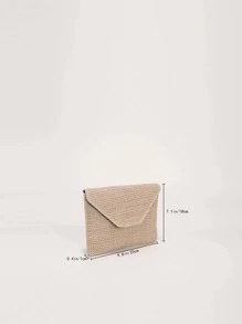 Bolsa de mimbre minimalista con solapa - Beis - Ver 3