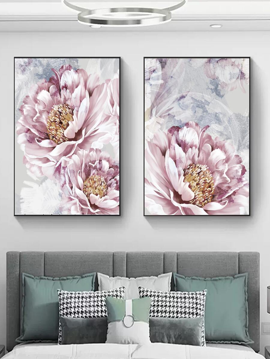 2pcs Floral Print Unframed Painting - Multicolor - View 1