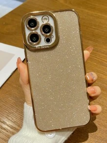 撞色邊框透明手機殼帶閃光紙，相容於 iPhone15/15Plus/15Pro/15Promax - 金色 - 查看 1