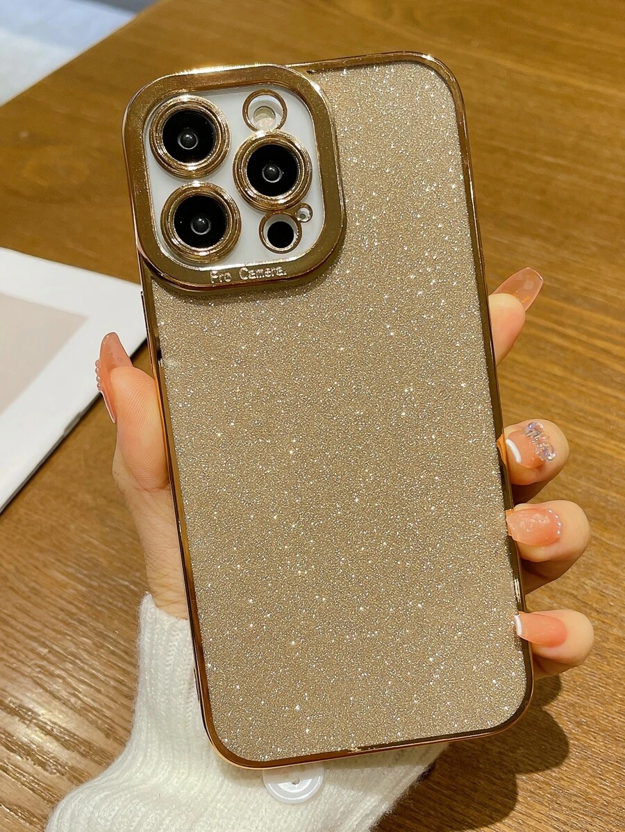 撞色邊框透明手機殼帶閃光紙,相容於 iPhone15/15Plus/15Pro/15Promax - 金色 - 查看 1