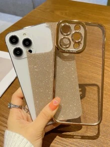 撞色邊框透明手機殼帶閃光紙，相容於 iPhone15/15Plus/15Pro/15Promax - 金色 - 查看 2