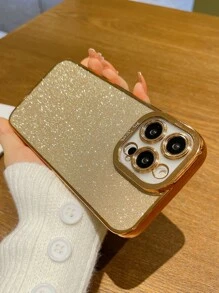 撞色邊框透明手機殼帶閃光紙，相容於 iPhone15/15Plus/15Pro/15Promax - 金色 - 查看 3