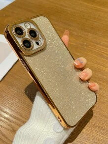 撞色邊框透明手機殼帶閃光紙，相容於 iPhone15/15Plus/15Pro/15Promax - 金色 - 查看 4