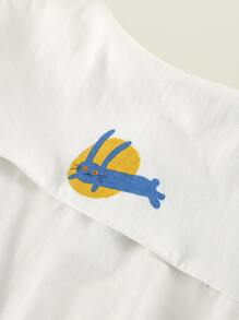 小女童水手領上衣和卡通刺繡牛仔背帶裙 - 藍白色 - 查看 5