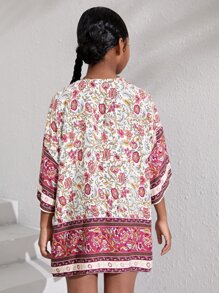 SHEIN Girls Open Front Floral Print Kimono - Multicolor - View 2