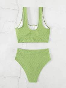 Set bikini cạp cao trơn đi biển mùa hè - Màu xanh chanh - Xem 4