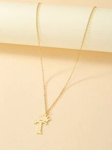 Crown Decor Letter Charm Necklace - Yellow Gold - View 1