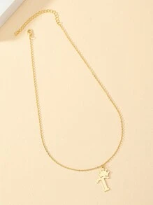 Crown Decor Letter Charm Necklace - Yellow Gold - View 2