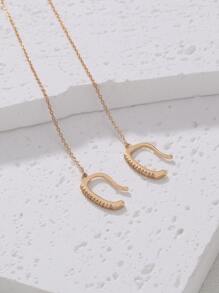 Nooxian 1對女士長流蘇和方形氧化鋯夾式耳環 - 金黃色 - 查看 5