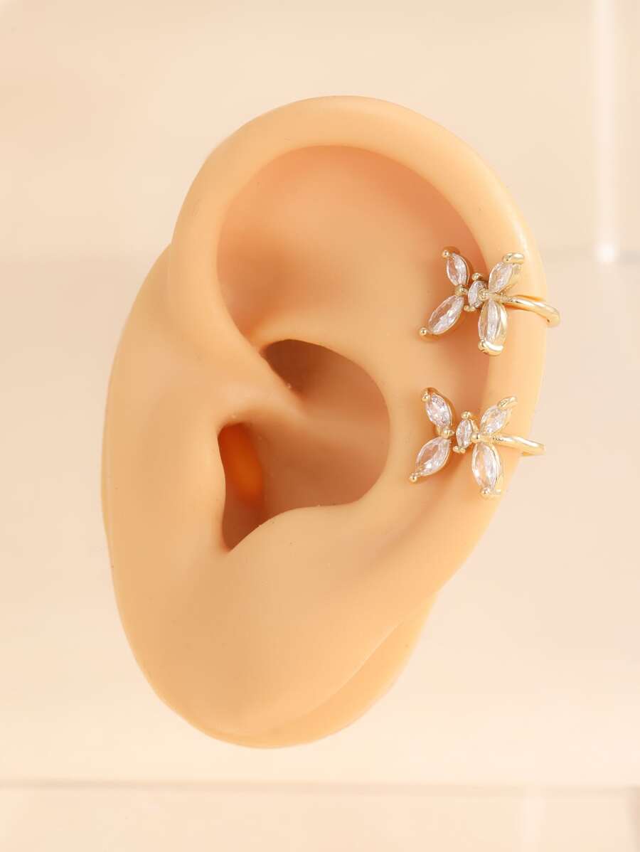 1pair Fashionable Butterfly Design Copper Ear Cuff With Artificial , No Pierced - Yellow Gold - View 1